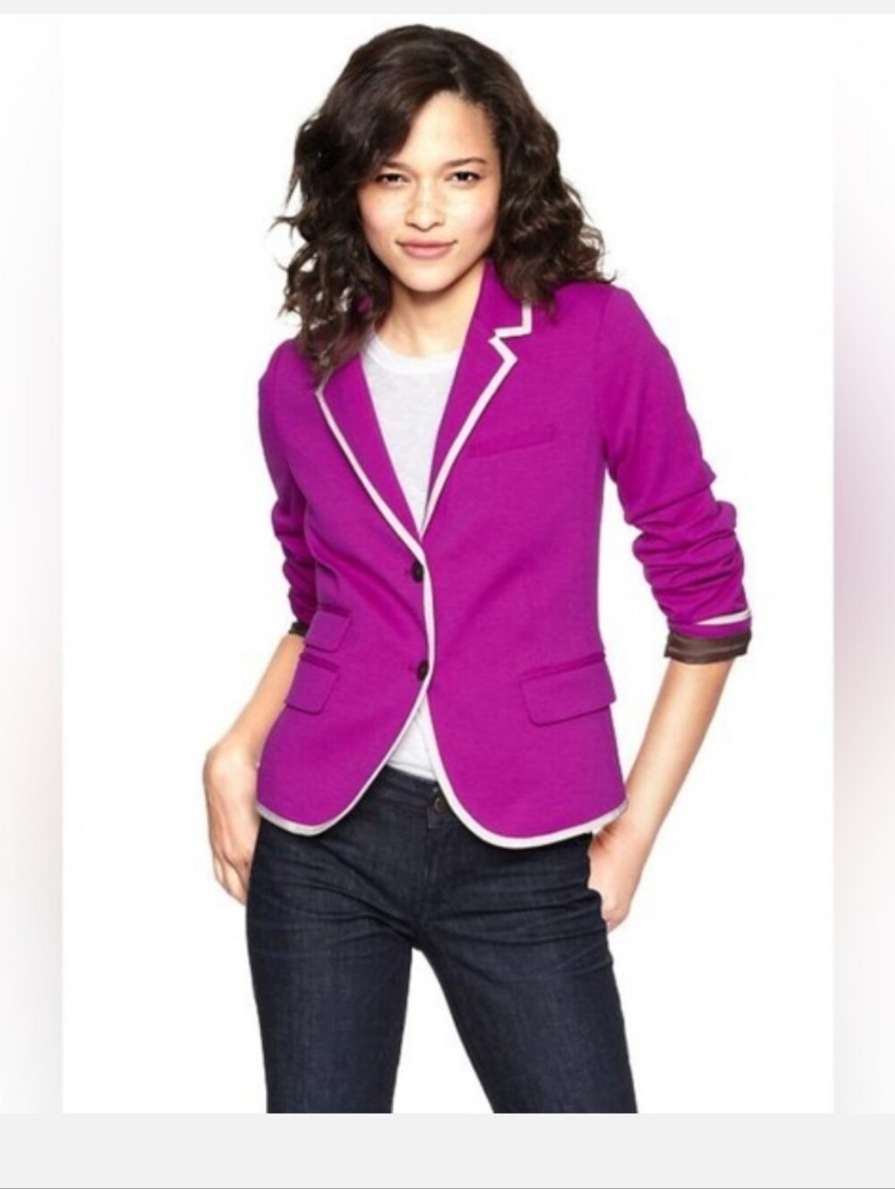 Gap Women's Fuchsia Trim Blazer with White Piping Size 2
